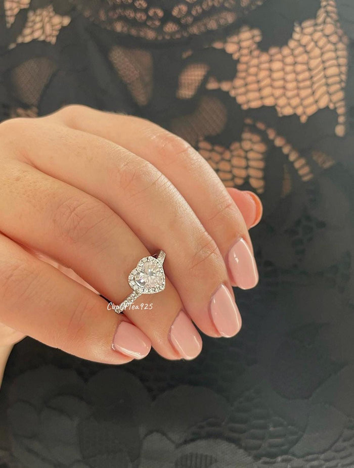 Sterling Silver 925 Heart Shaped Ring With The Finest Simulated Diamonds