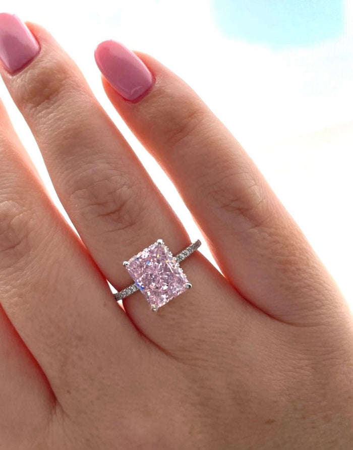Sterling Silver 925 ring with 3.3CT crushed ice pink radiant cut simulated diamond