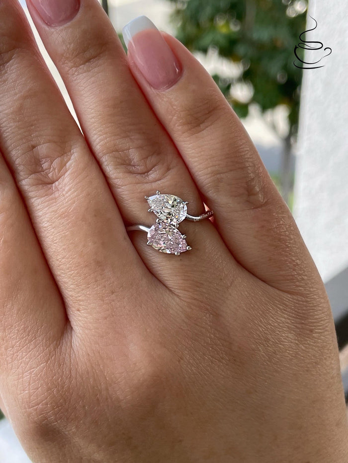 Sterling Silver 925 Toi et Moi engagement Ring, Pink stone ring, gift for her