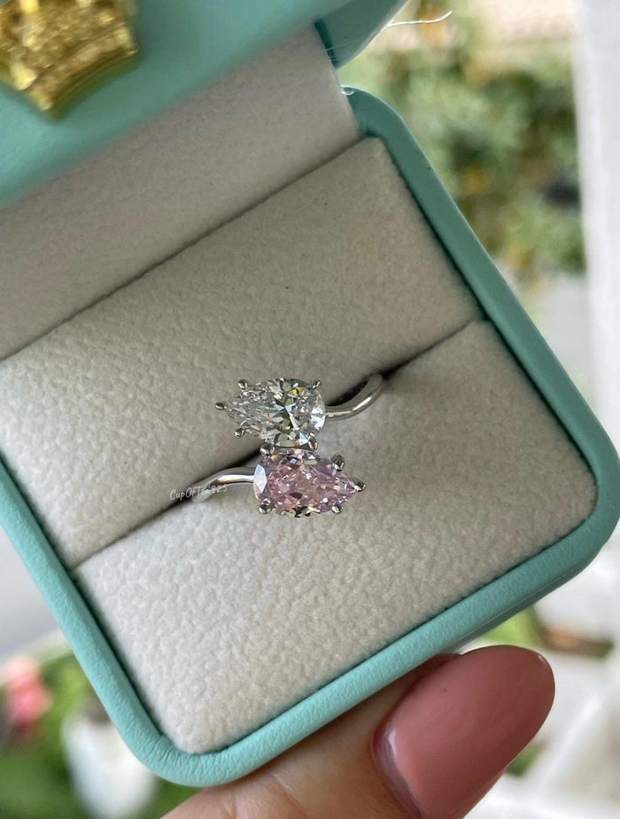 Sterling Silver 925 Toi et Moi engagement Ring, Pink stone ring, gift for her