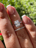 Sterling Silver 925, Yellow gold vermeil Bridal Set with 2.5 Elongated Simulated Diamond Cushion Cut engagement ring and half eternity band.