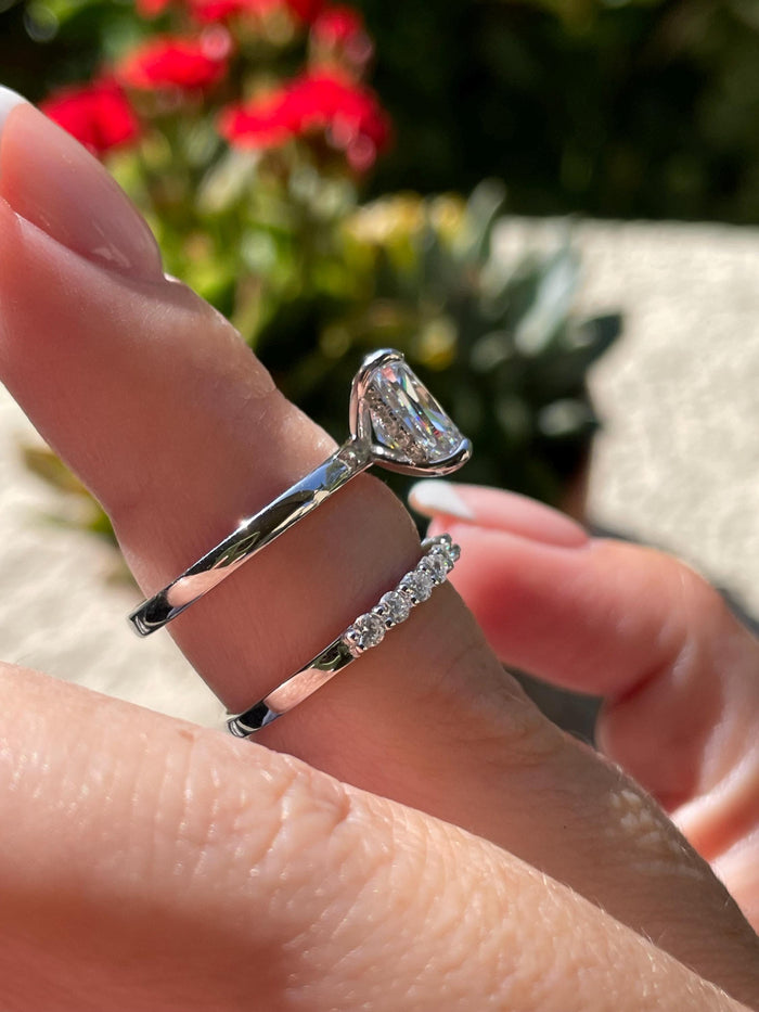 Sterling Silver 925, Yellow gold vermeil Bridal Set with 2.5 Elongated Simulated Diamond Cushion Cut engagement ring and half eternity band.