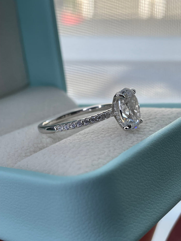 Sterling Silver Bridal Ring Set 2.5CT Oval CZ Hidden Halo, Half Eternity Band