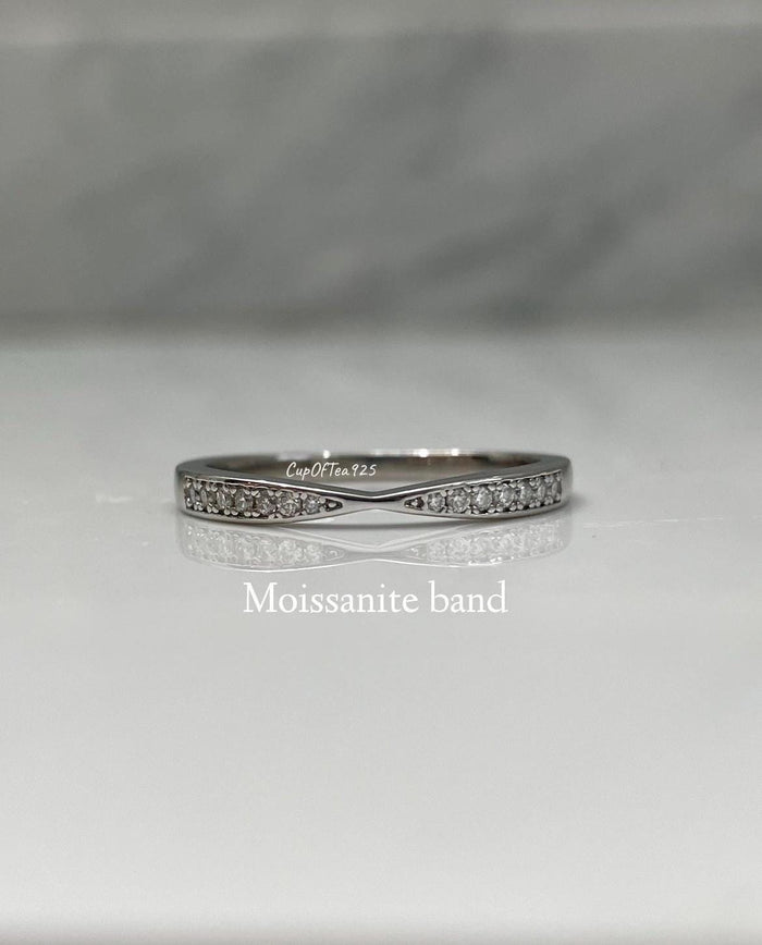 Sterling Silver Bridal Ring Set: 2CT Radiant CZ Solitaire, Moissanite Band