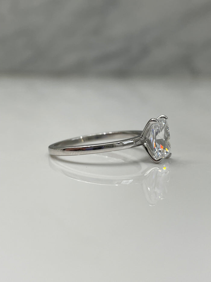Sterling Silver Bridal Ring Set: 2CT Radiant CZ Solitaire, Moissanite Band