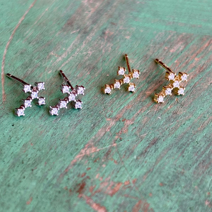 Sterling Silver CZ Fancy Cross Studs