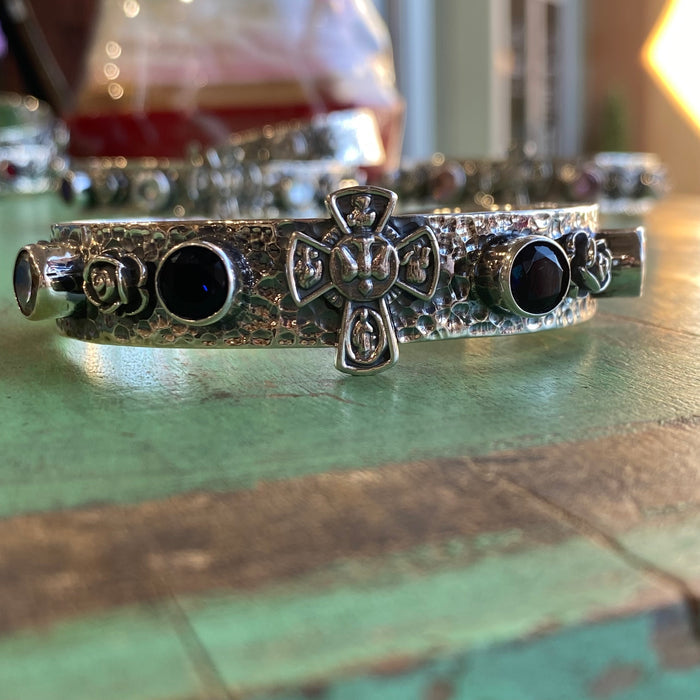 Sterling Silver Five Way Cross Crystal Cuff