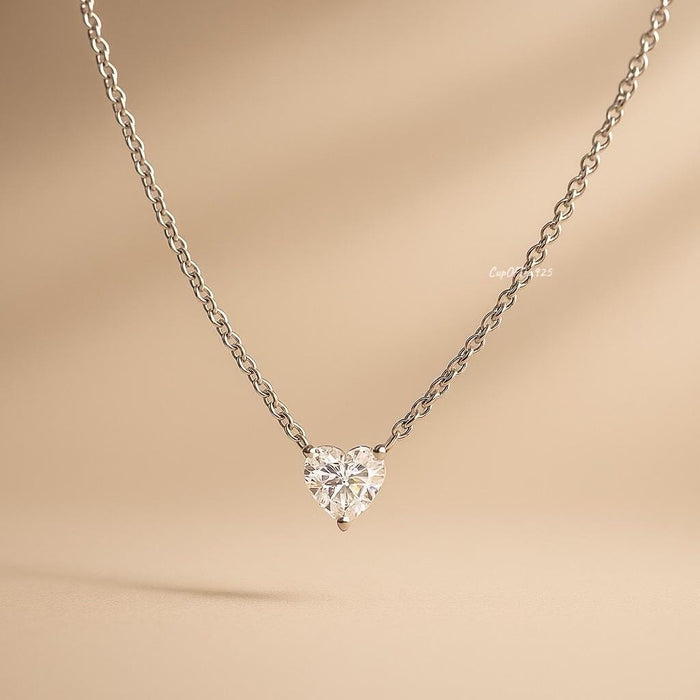 Sterling Silver Heart Necklace: 1.5CT CZ Diamond, Gold Finish