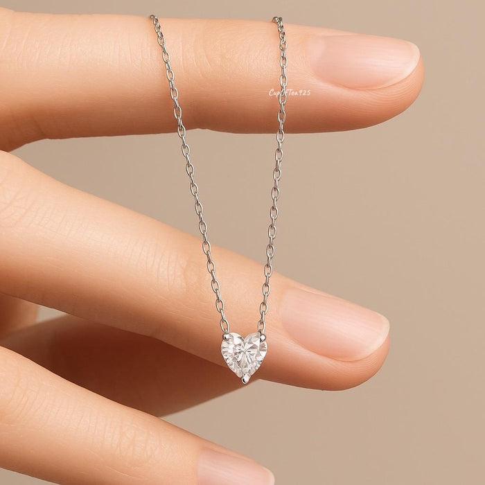 Sterling Silver Heart Necklace: 1.5CT CZ Diamond, Gold Finish
