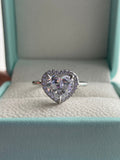 Sterling Silver Heart Ring: 4CT CZ Diamond Halo, Promise Ring