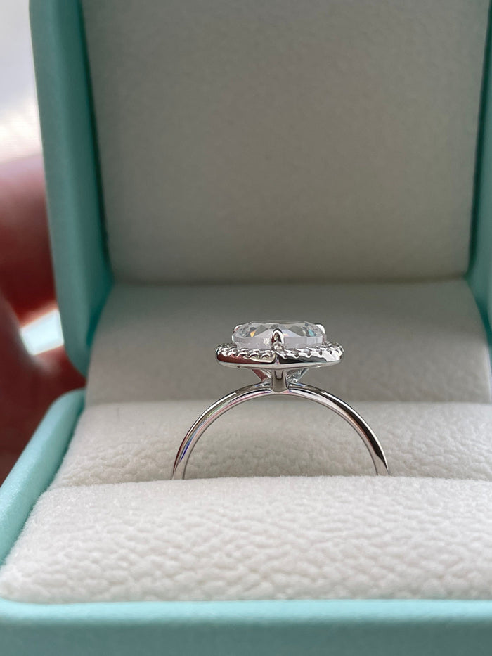 Sterling Silver Heart Ring: 4CT CZ Diamond Halo, Promise Ring