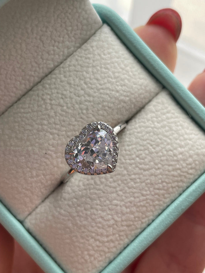 Sterling Silver Heart Ring: 4CT CZ Diamond Halo, Promise Ring