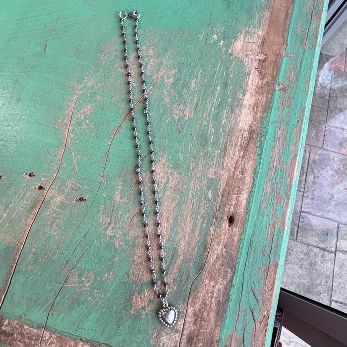 Sterling Silver Hematite Necklace with Dots Heart