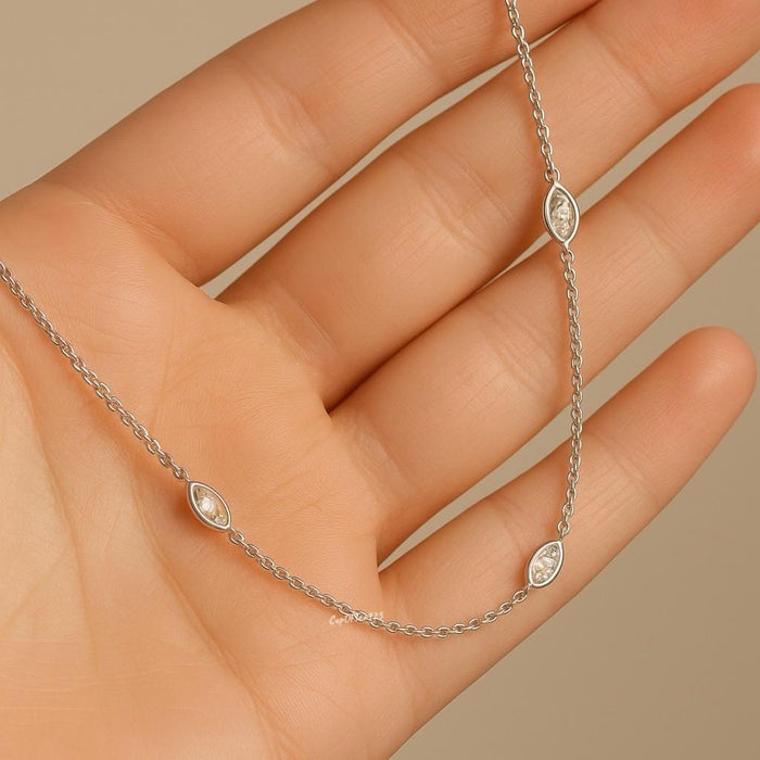 Sterling Silver Marquise CZ Diamond Bezel Necklace