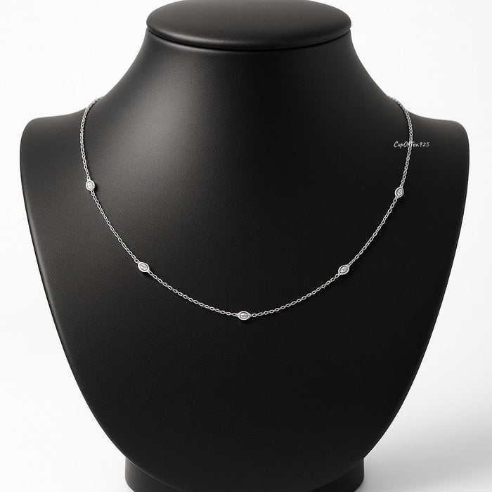 Sterling Silver Marquise CZ Diamond Bezel Necklace