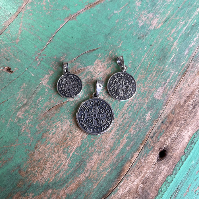 Sterling Silver Oxidized St Benedict Medallions