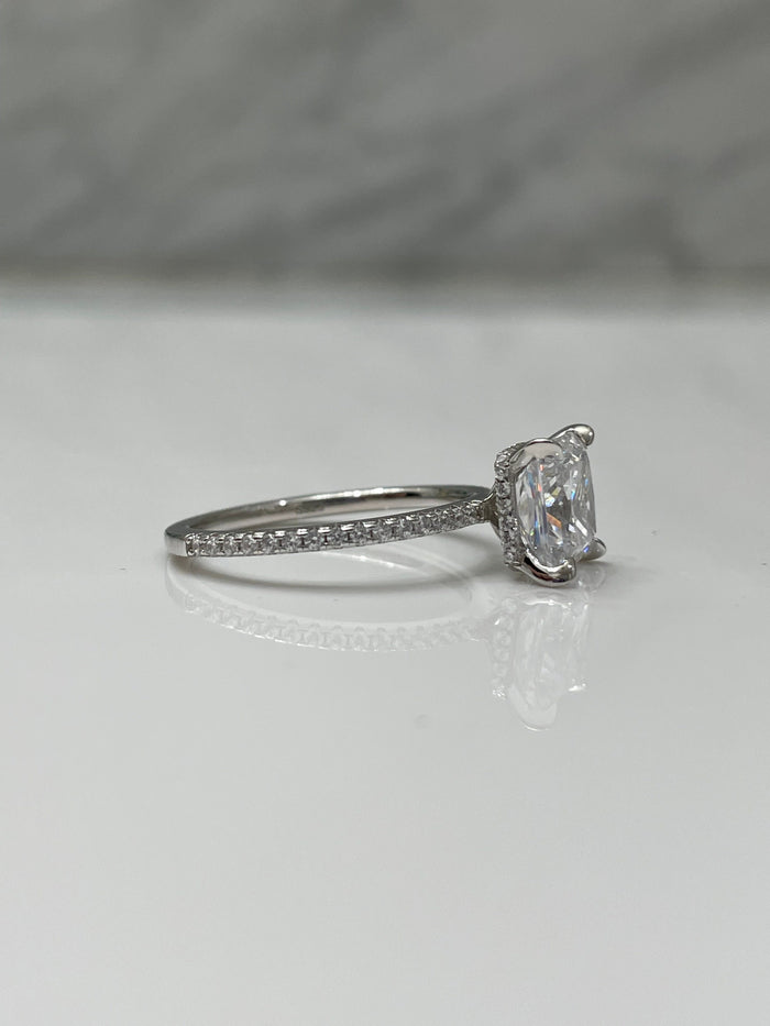 Sterling Silver Princess Cut Engagement Ring: 3CT Simulated Diamond Hidden Halo