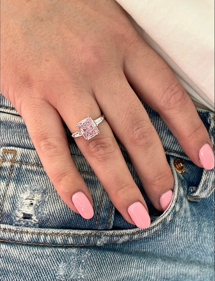Sterling Silver ring with 3CT pink crushed ice radiant cut simulated diamond