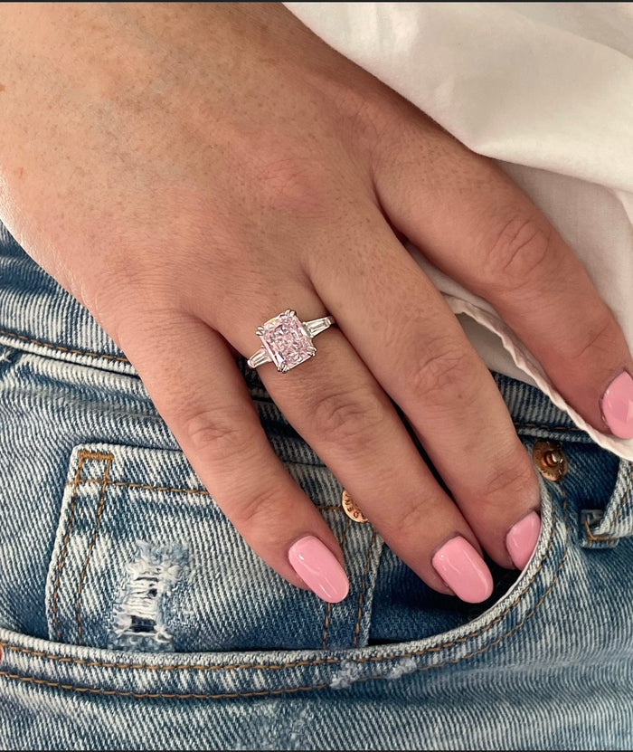 Sterling Silver ring with 3CT pink crushed ice radiant cut simulated diamond