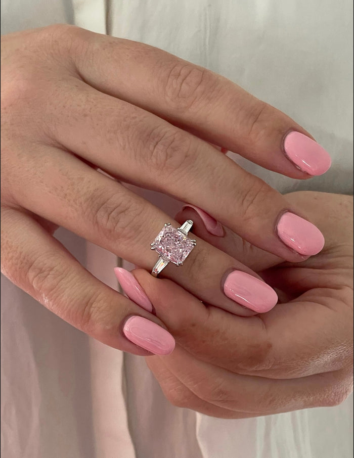 Sterling Silver ring with 3CT pink crushed ice radiant cut simulated diamond