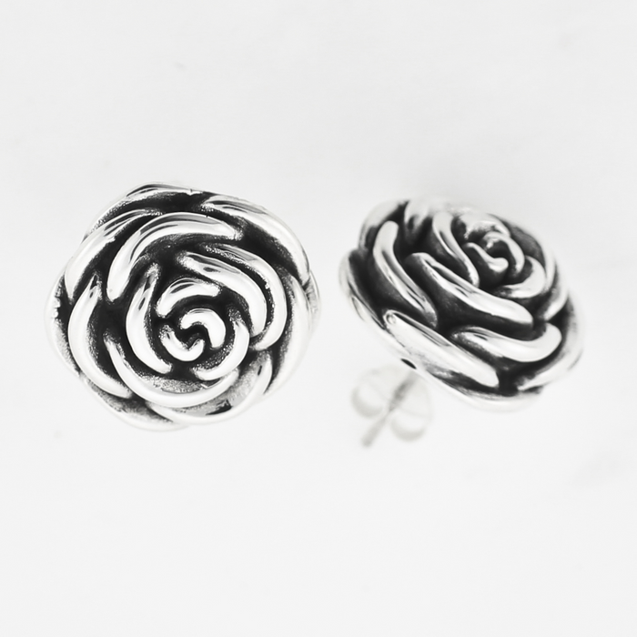 Sterling Silver Rose Stud Earrings