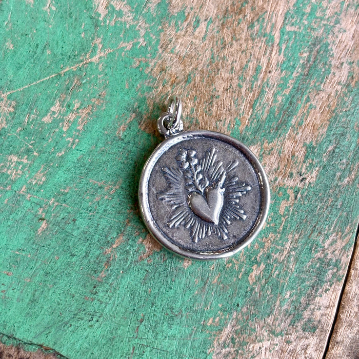 Sterling Silver Round Sacred Heart Double Sided