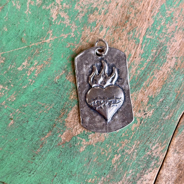 Sterling Silver Sacred Heart Dog Tag