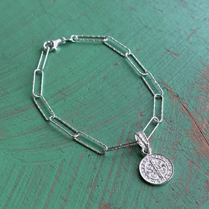 Sterling Silver St Benedict Paperclip Bracelet