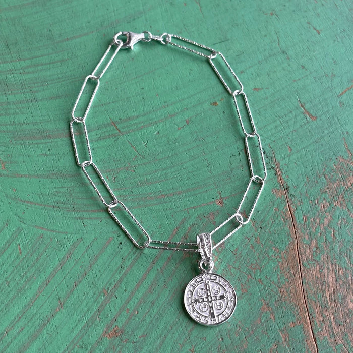 Sterling Silver St Benedict Paperclip Bracelet