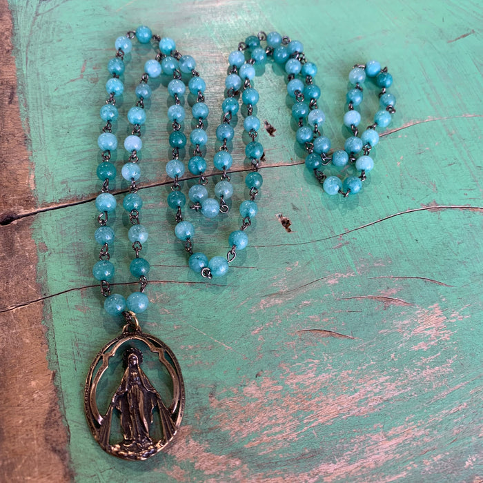 Teal Our Lady of Grace Necklace