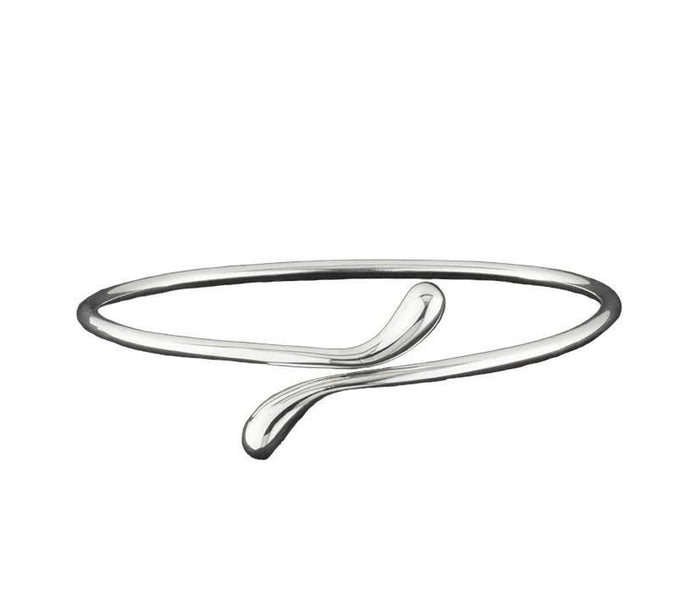 Silver teardrop cuff bracelet, slim bangle with curved teardrop detail