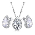 Teardrop crystal necklace and earrings set with pear-shaped stones, silver-tone