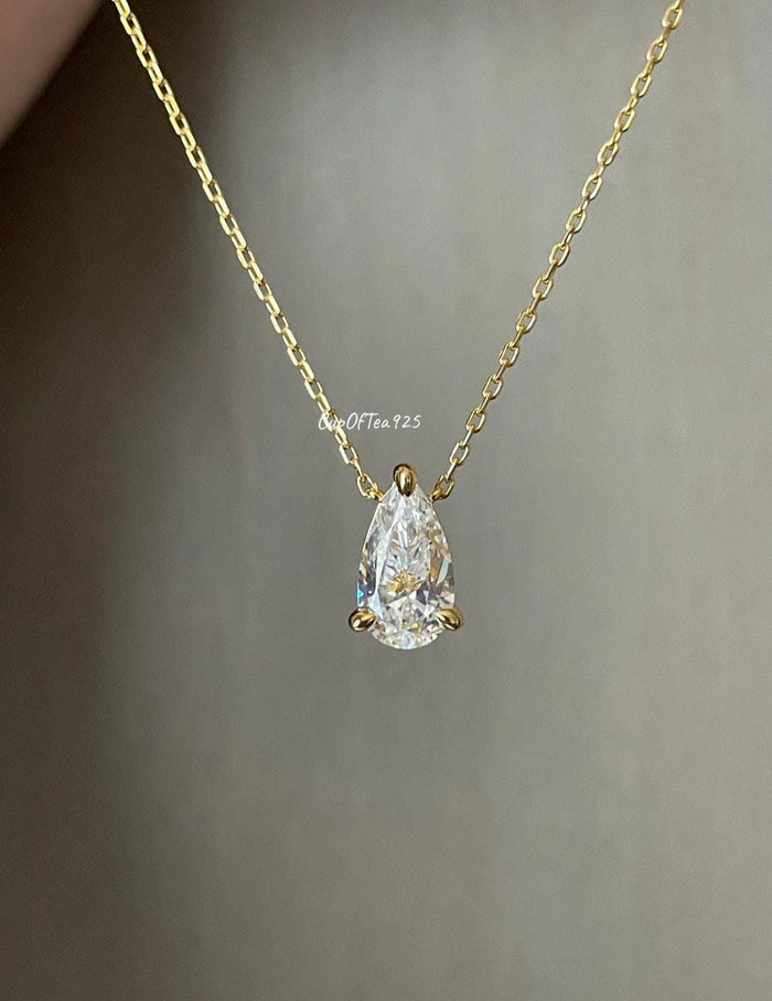 Teardrop CZ Diamond Necklace 18K Gold Sterling Silver 925 pear shaped pendant