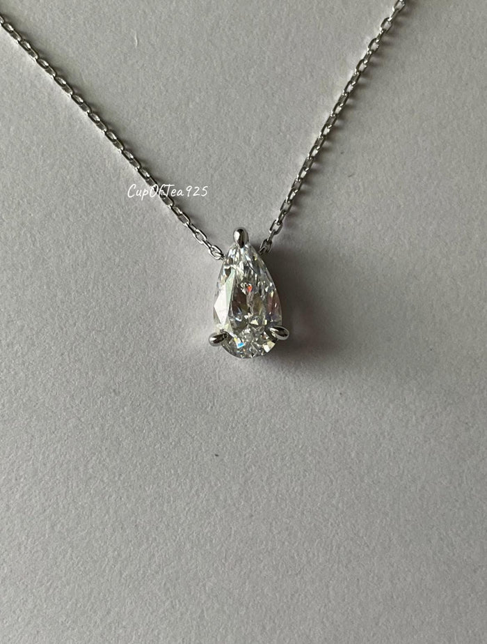 Teardrop CZ Diamond Necklace 18K Gold Sterling Silver 925 pear shaped pendant