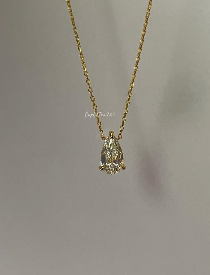 Teardrop CZ Diamond Necklace 18K Gold Sterling Silver 925 pear shaped pendant