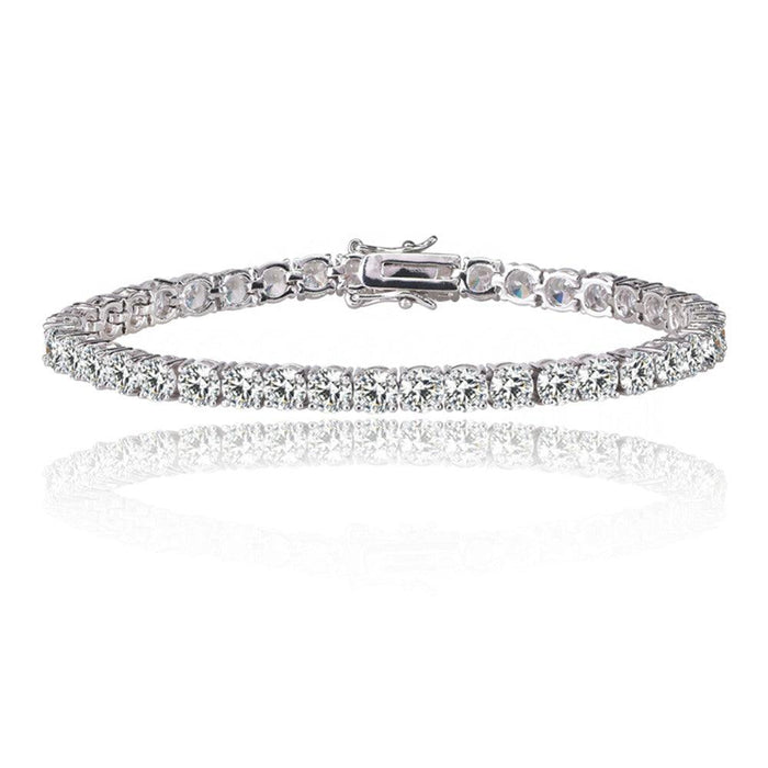 Silver tennis bracelet with clear cubic zirconia stones and secure clasp