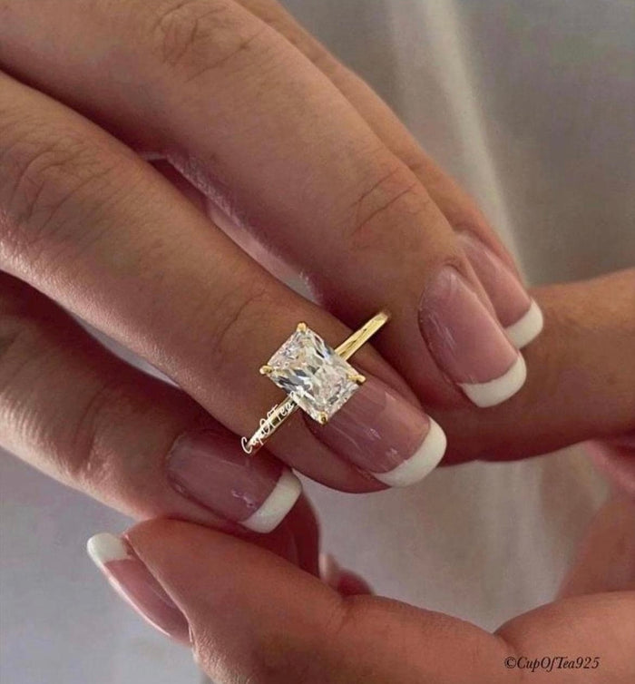 The Alessandra. 18K Yellow Gold Vermeil Engagement Ring with 2CT radiant Cut Simulated Diamond