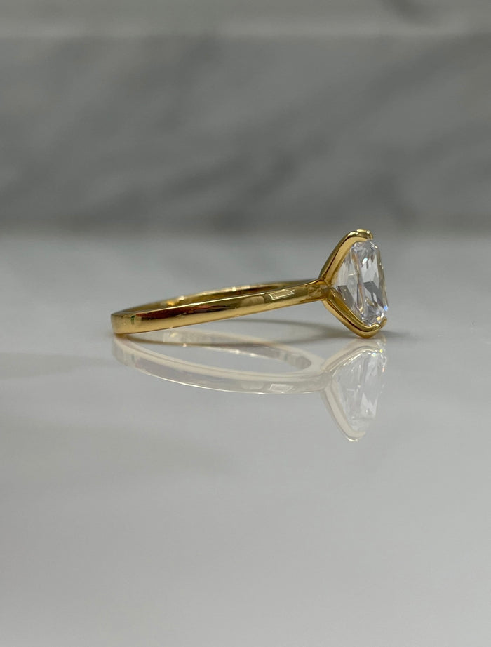 The Alessandra. 18K Yellow Gold Vermeil Engagement Ring with 2CT radiant Cut Simulated Diamond