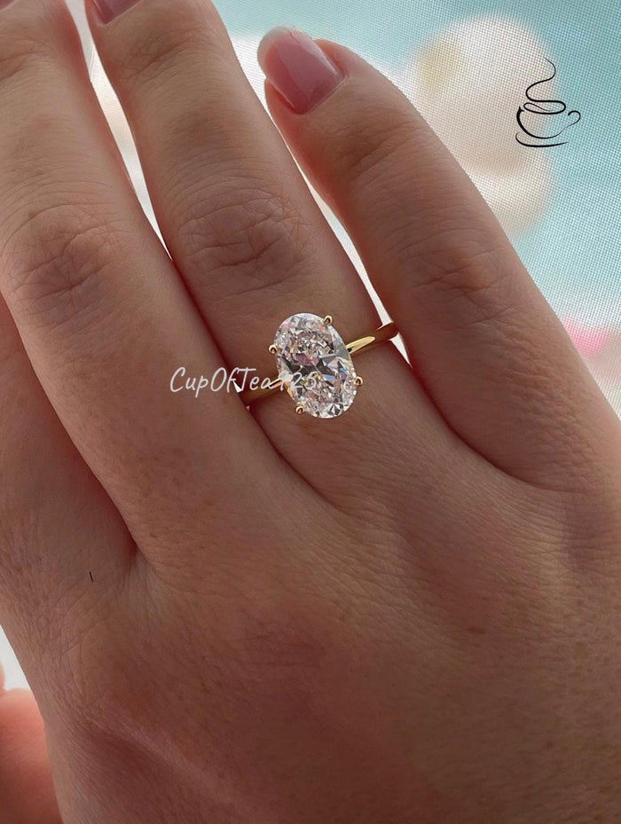 The Brooklyn. 10K, 14K, 18K Gold, Sterling Silver 925 2.5CT, 4CT Oval Cut Solitaire Engagement Ring with D VVS Moissanite