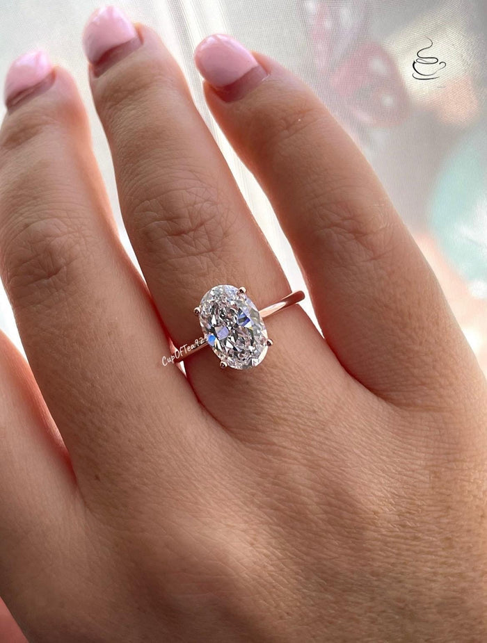 The Brooklyn. Rose Gold Vermeil, Yellow gold vermeil, Sterling Silver 925 3.5CT or 2.5CT Oval Cut Solitaire Engagement Ring
