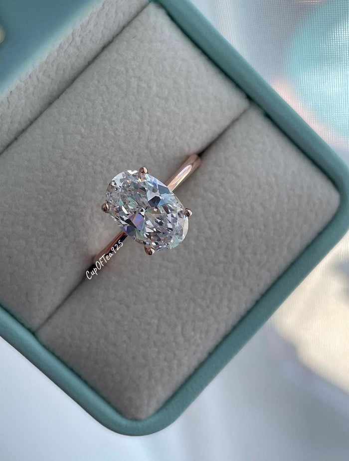 The Brooklyn. Rose Gold Vermeil, Yellow gold vermeil, Sterling Silver 925 3.5CT or 2.5CT Oval Cut Solitaire Engagement Ring