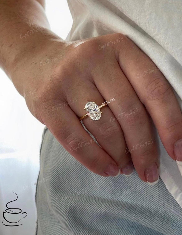 The Brooklyn. Yellow Gold Vermeil, Rose gold vermeil, Sterling Silver 925 2.5CT, 3.5CT Oval Cut CZ Solitaire Engagement Ring, travel ring.