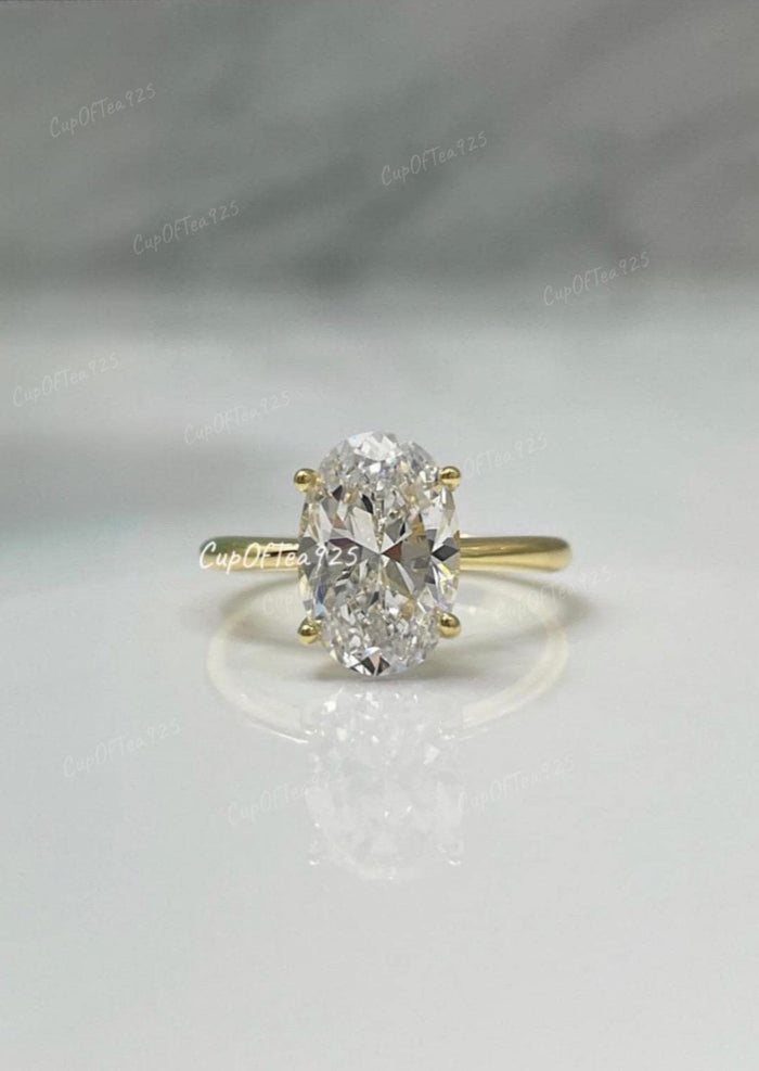 The Brooklyn. Yellow Gold Vermeil, Rose gold vermeil, Sterling Silver 925 2.5CT, 3.5CT Oval Cut CZ Solitaire Engagement Ring, travel ring.