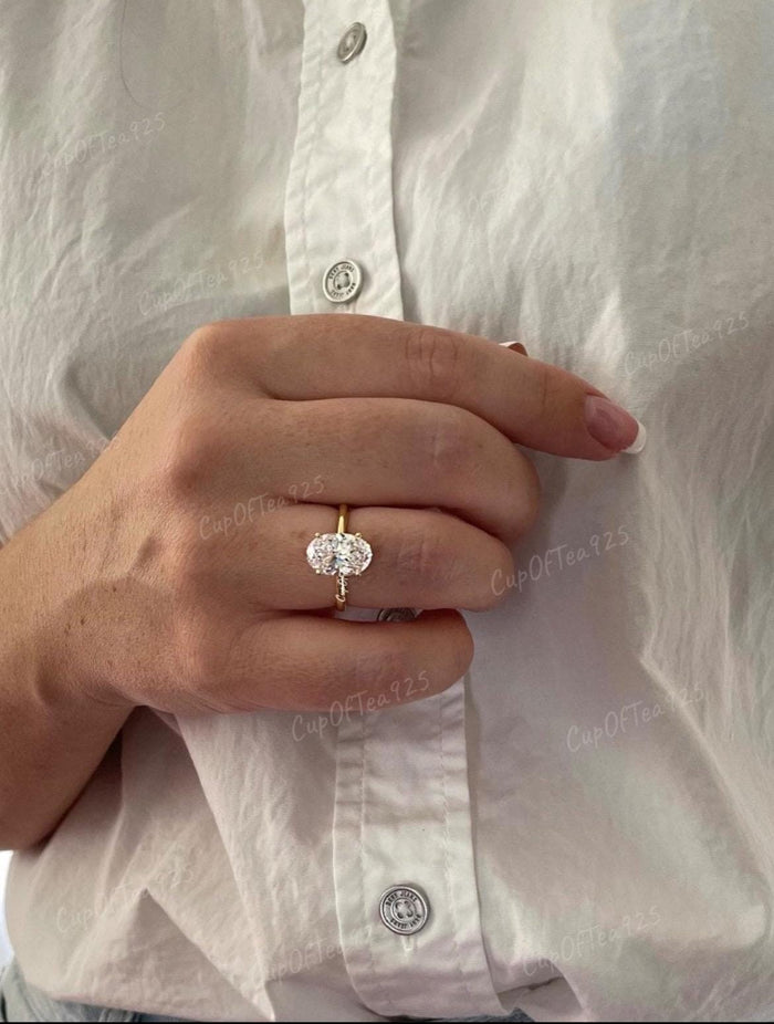 The Brooklyn. Yellow Gold Vermeil, Rose gold vermeil, Sterling Silver 925 2.5CT, 3.5CT Oval Cut CZ Solitaire Engagement Ring, travel ring.