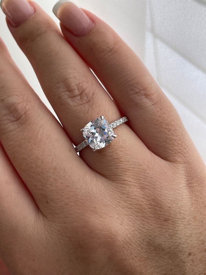 The Cushion Cut. Sterling Silver 925 4CT Cushion Cut Engagement Ring with Finest 5A Grade CZ Diamonds