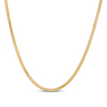 Gold snake chain necklace close-up, continuous curved chain