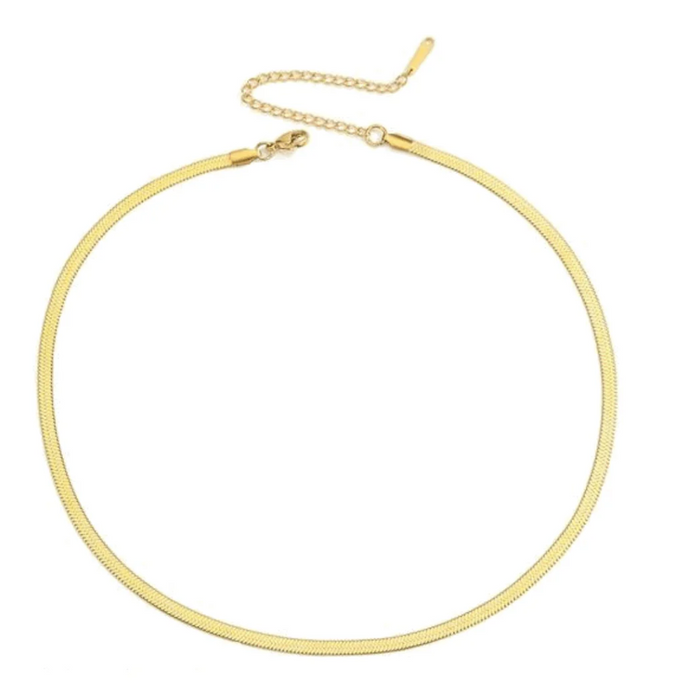 Gold snake chain necklace with clasp and small extender ring