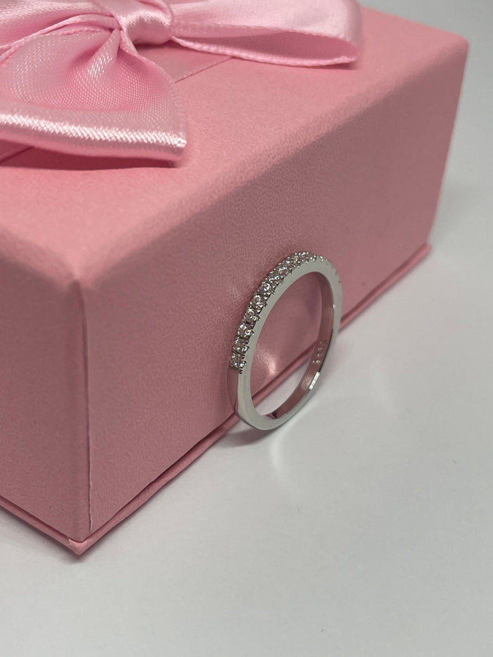 The Emily. 2mm Sterling Silver 925 Half Eternity Band with CZ Diamonds or Moissanite, wedding band