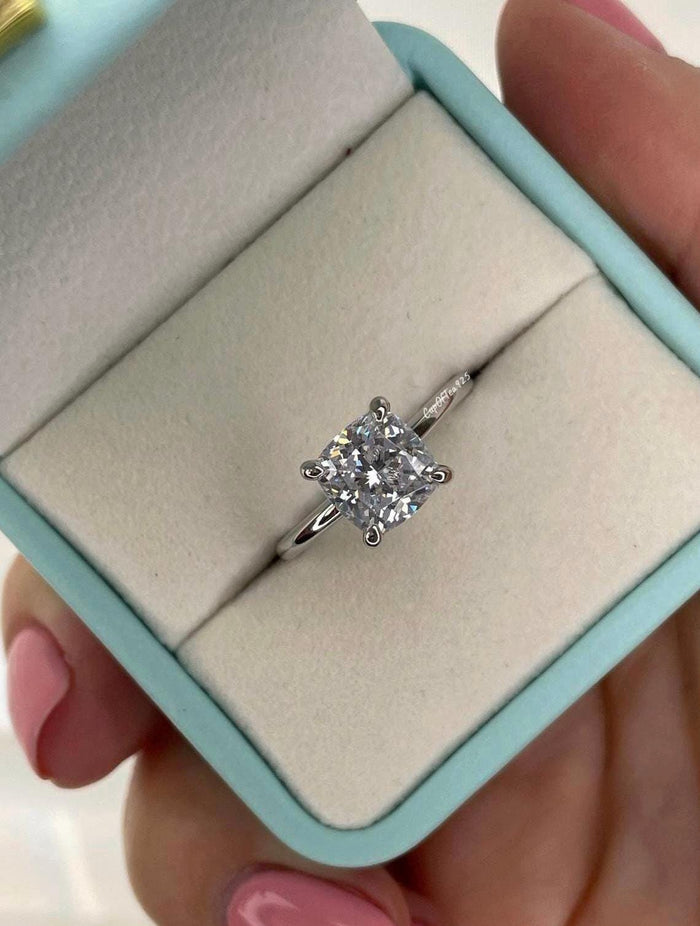 The Layla. 10K, 14K, 18K Gold, 2.5CT Cushion Cut Engagement Ring with D VVS clear Moissanite