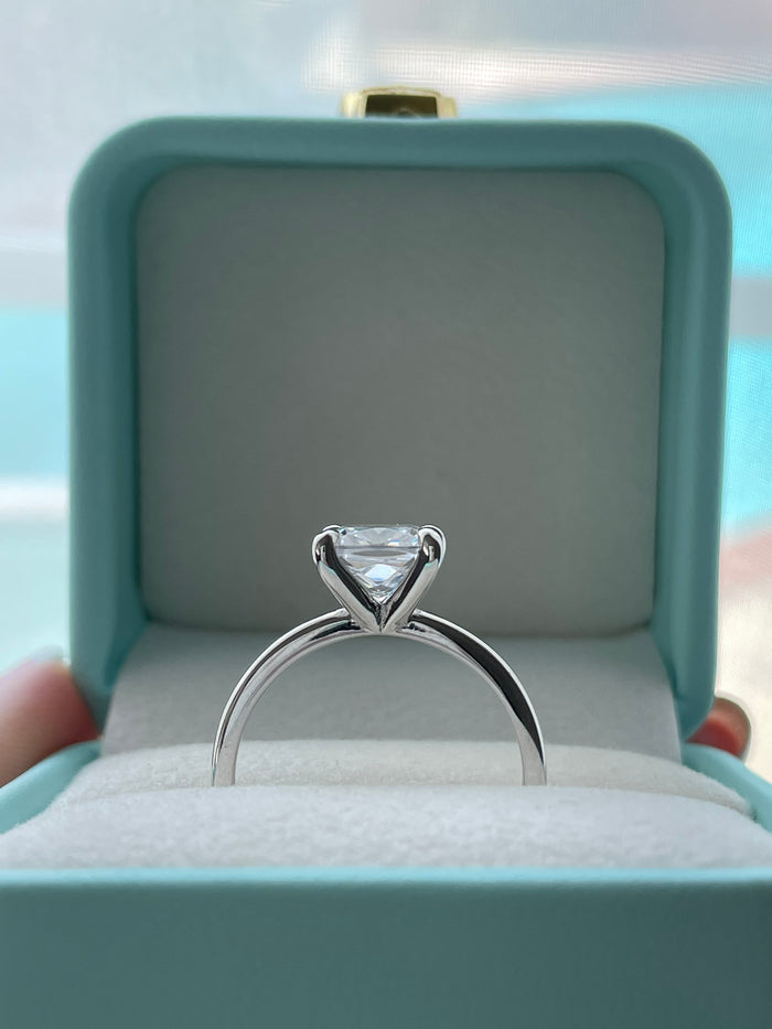The Layla. 10K, 14K, 18K Gold, 2.5CT Cushion Cut Engagement Ring with D VVS clear Moissanite